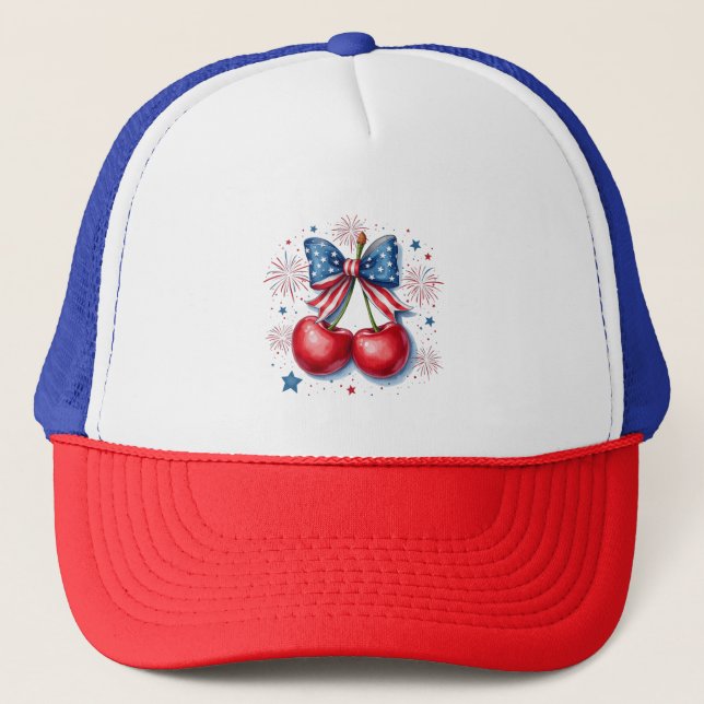 Casquette Cerises avec Coquette Bow 4 juillet Américain (Devant)
