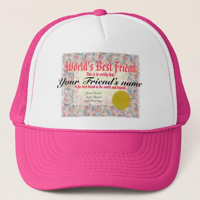 Casquette Certificat du meilleur ami du monde (Devant)