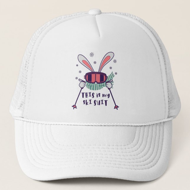 Casquette C'est mon lapin de ski avec des bâtons de ski (Devant)
