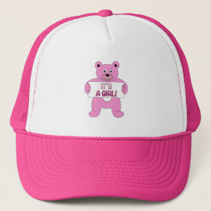 Casquette C'est une fille rose ours