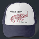Casquette Chambre de plage faite sur commande de homard<br><div class="desc">Célébrez le bord de la mer et l'été avec cette conception rouge nautique vintage de homard. Une illustration rouge rustique de homard est placée sur un beau fond bleu de toile de faux. Ajoutez votre monogramme ou texte - nom de famille, nom de maison de plage, année établie, etc. -...</div>