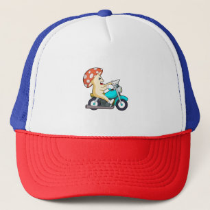 Casquette Champignons en moto avec moto