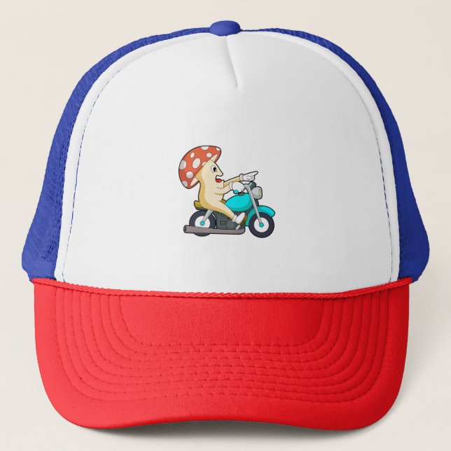 Casquette Champignons en moto avec moto (Devant)