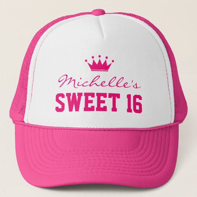 Casquette Chapeau 16 Trucker rose sucré avec couronne prince (Devant)