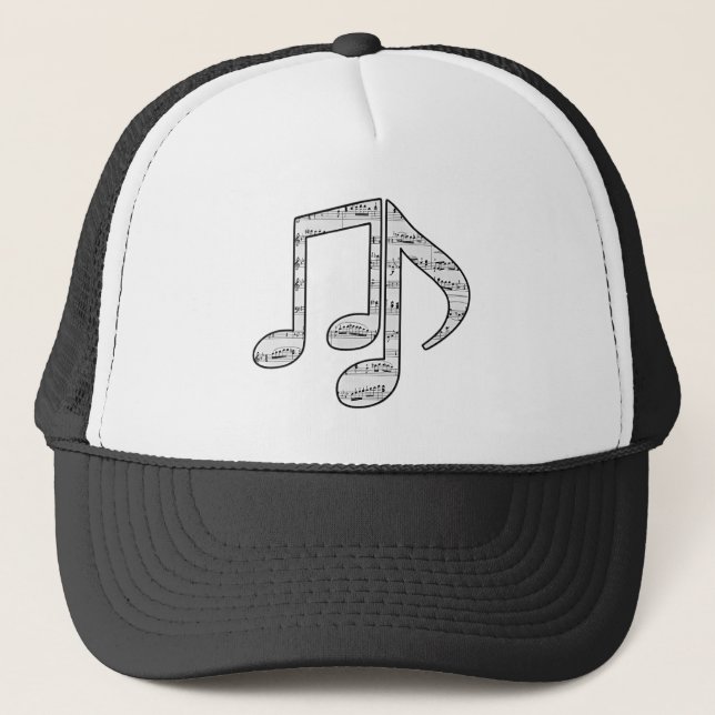 Casquette Chapeau avec notes de musique noir et blanc (Devant)