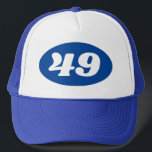 Casquette chapeau camionneur cool pour la fête du 49e annive<br><div class="desc">chapeau camionneur cool pour la fête du 49e anniversaire des hommes! Ajoutez votre propre numéro d'âge personnalisé. Casquette avec logo ovale avec numéro d'année ou d'âge. Accessoire amusant pour les hommes et les femmes à l'âge de quarante-neuf ans. Des coiffures amusantes pour les fêtes surprises. Idéal pour mari, femme, grand-mère,...</div>