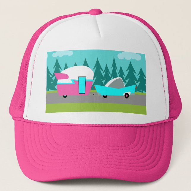 Casquette Chapeau Camper Rétro / Remorque et Trucker Voiture (Devant)