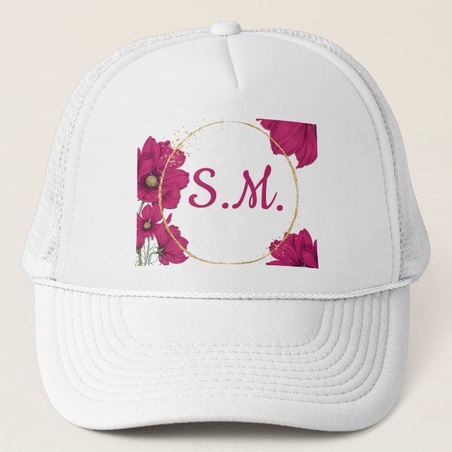 Casquette Chapeau Cercle Doré Fleur Rose (Devant)