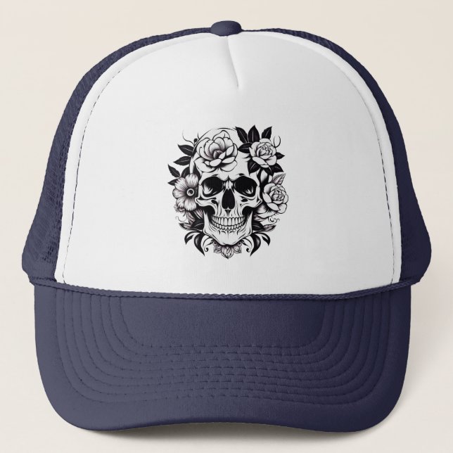 Casquette Chapeau de camion à crâne floral (Devant)