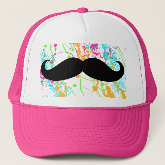 Casquette Chapeau de camion de moustache rose chaud (Devant)