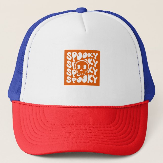Casquette Chapeau de camion d'Halloween rétro "Éffrayant" (Devant)
