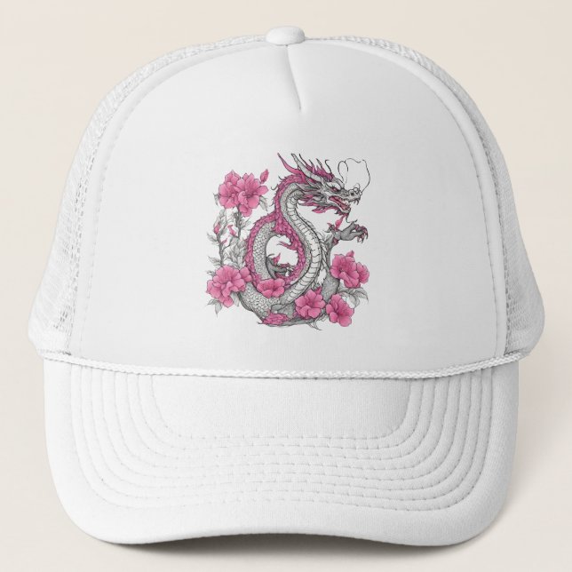 Casquette Chapeau de camion dragon de fleurs (Devant)