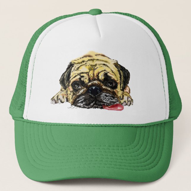 Casquette Chapeau de camion drôle avec chien Carlin (Devant)