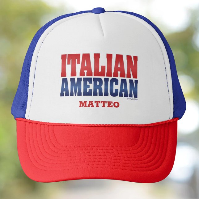 Casquette Chapeau de camion italien américain personnalisé (Italian American Bold Red and Navy Fonts Personalized Trucker Hat)