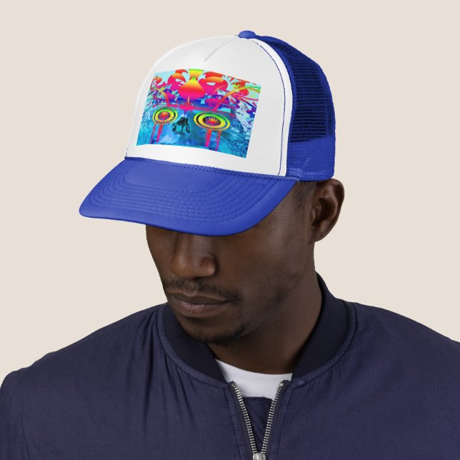 Casquette Chapeau de camion psychédélique crâne (En situation)