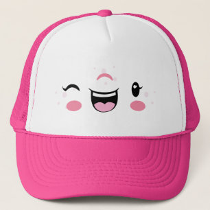 Casquette Chapeau de camionnette à visage rose Kawaii