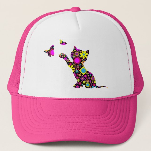 Casquette Chapeau de camionnette de chat imprimé Floral (Devant)