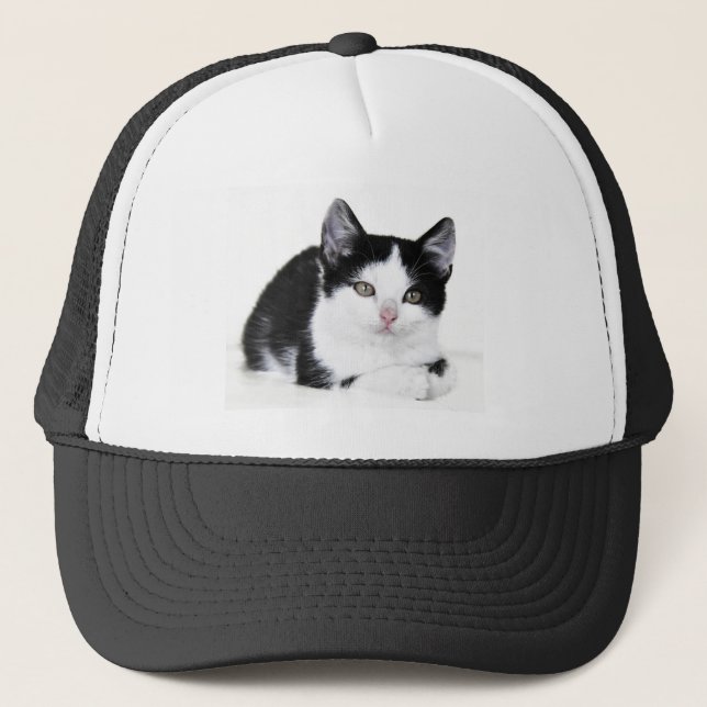 Casquette Chapeau de camionnette noir blanc pour chaton (Devant)
