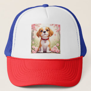 Casquette Chapeau de camionneur avec chien adorable et fleur