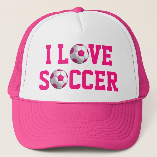 Casquette Chapeau de camionneur de balle de soccer rose (Devant)