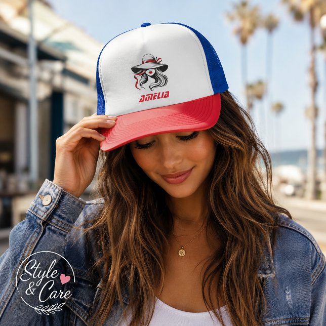 Casquette Chapeau de camionneur mode avec texte de nom Ameli (Amelia Name Text Mark Fashion Trucker Hat)