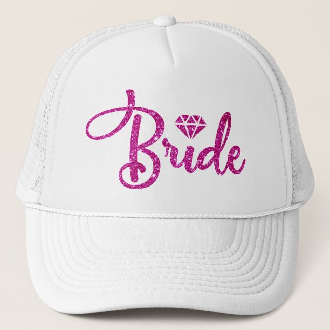 Casquette Chapeau de mariée blanc personnalisé avec paillett (Devant)