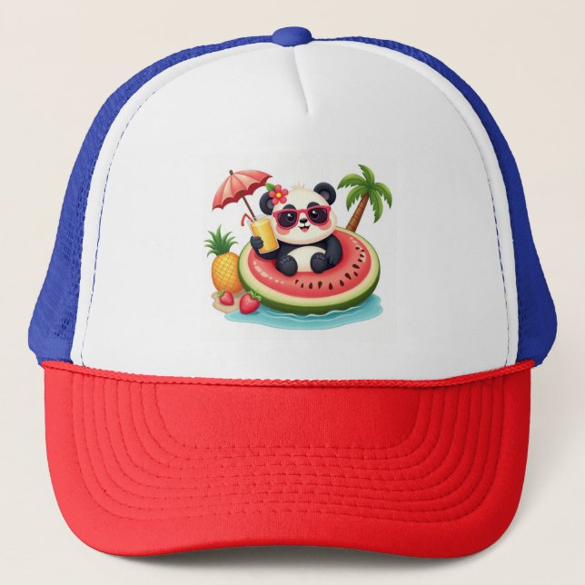 Casquette Chapeau de plage tropical fun Panda Float 🧢 (Devant)