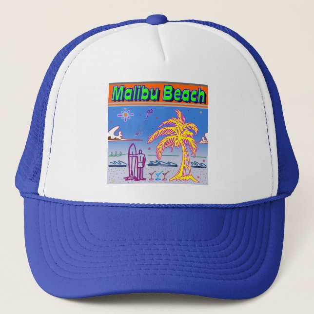 Casquette Chapeau de Surfeur "Plage de Malibu" (Devant)