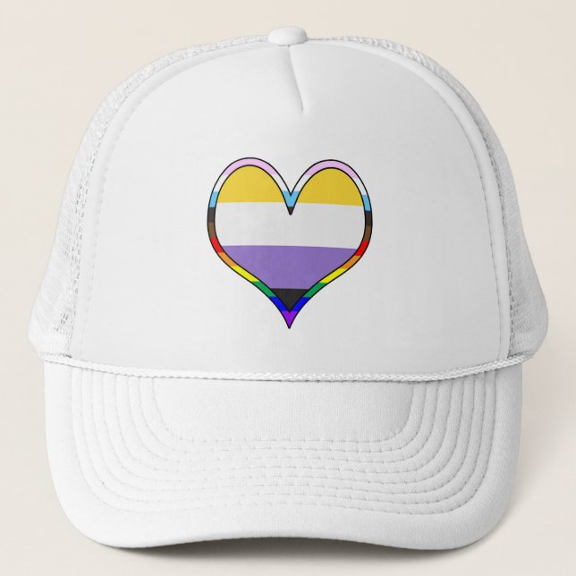 Casquette Chapeau Enby Pride Heart Trucker (Devant)
