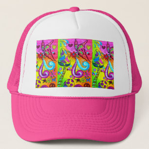 Casquette chapeau groovy rose flower power