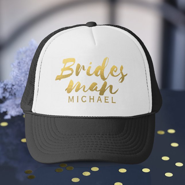 Casquette Chapeau Mariage Faux Gold Foil (Perfect hat to put on your Bridesman. Just add his name)