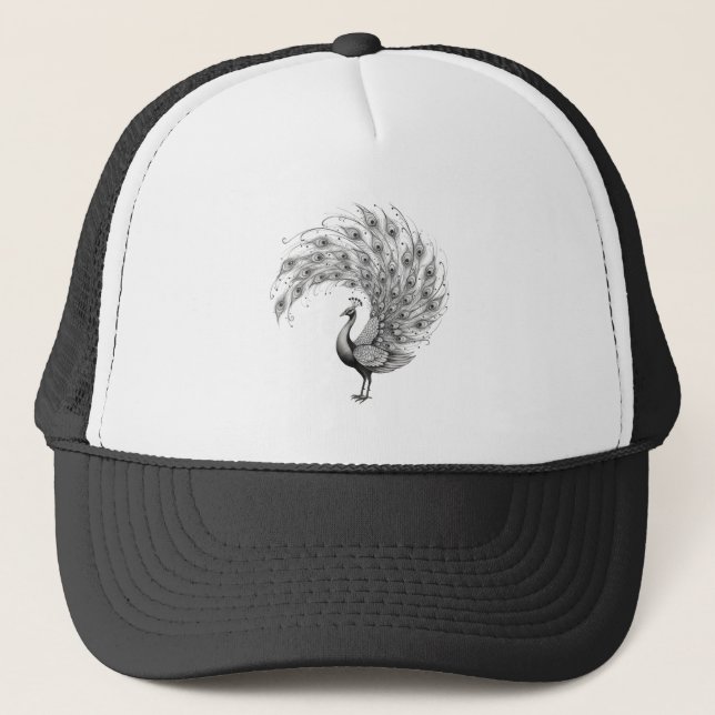 Casquette Chapeau Paon Noir et Blanc (Devant)