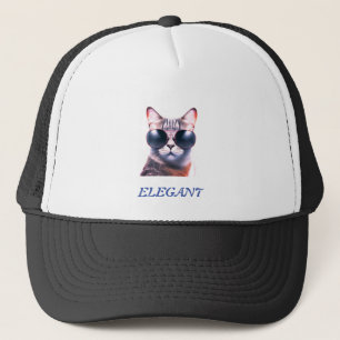 Casquette Chapeau Trucker élégant chat avec lunettes de sole