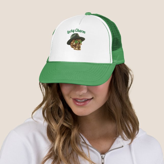 Casquette Chapeau Trucker Fedora Crâne Or Vert St.Patricks D (En situation)
