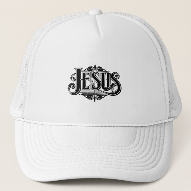 Casquette Chapeau Tucker blanc avec nom Jésus (Devant)