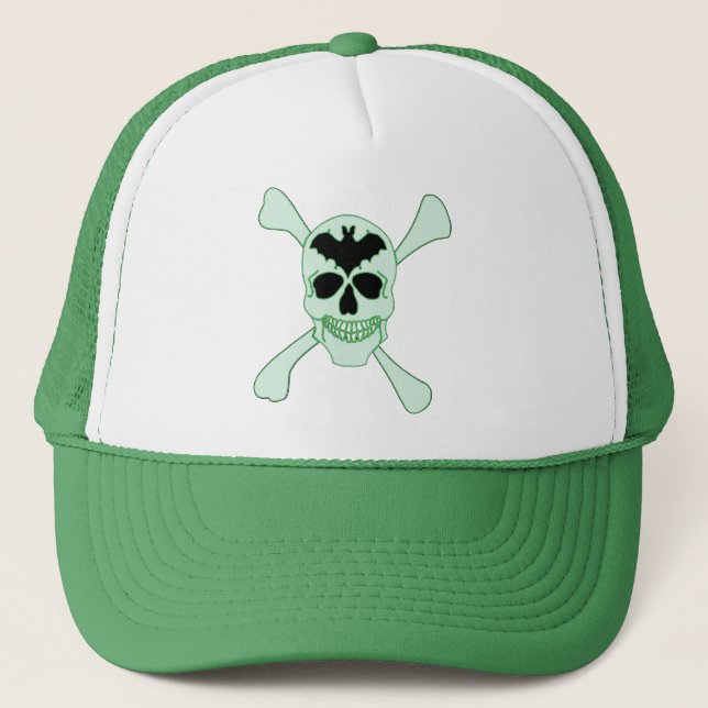 Casquette Chapeau vert crâne et os croisés (Devant)
