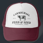 Casquette Chapeau Vintage Farmhouse Style Feed Trucker<br><div class="desc">La typographie classique et la gravure vintage de vaches laitières vous aident à créer votre propre chapeau de camionneur vintage à l'alimentation animale et à la ferme de semences. Personnalisez le texte de nom arché, l'année et l'emplacement pour un véritable cadeau d'une nature à l'agriculteur sérieux ou hobby dans votre...</div>