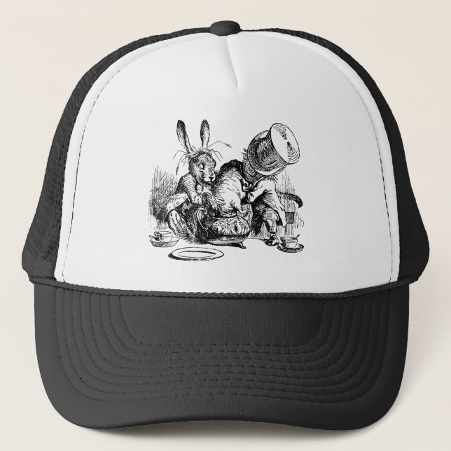 Casquette Chapelier fou et lièvres de mars trempant le loir (Devant)