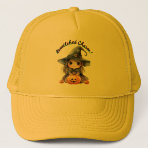 Casquette Charming Witch Girl Halloween Décor avec Citrouill