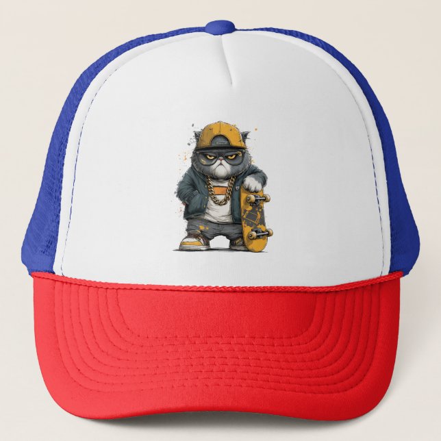 Casquette Chat anthropomorphique cool en Hip hop Attire (Devant)