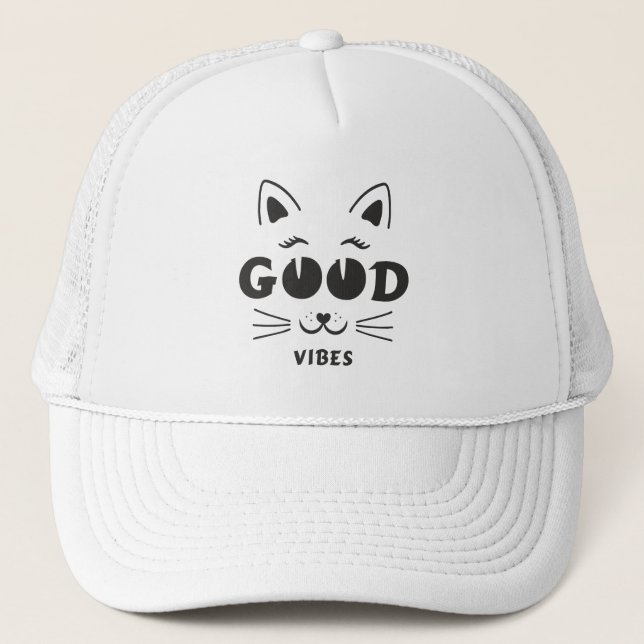 Casquette Chat aux bonnes ondes moderne - Typographie féline (Devant)