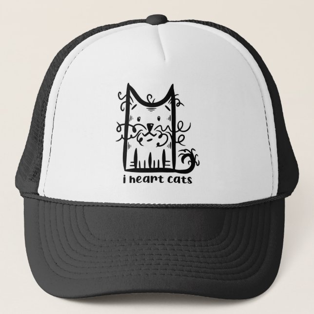 Casquette Chat aux cheveux bouclés et désordonnés J'adore le (Devant)