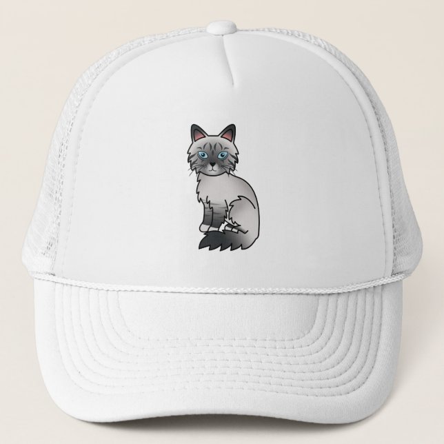 Casquette Chat Birman / Ragdoll Tabby au point bleu (Devant)
