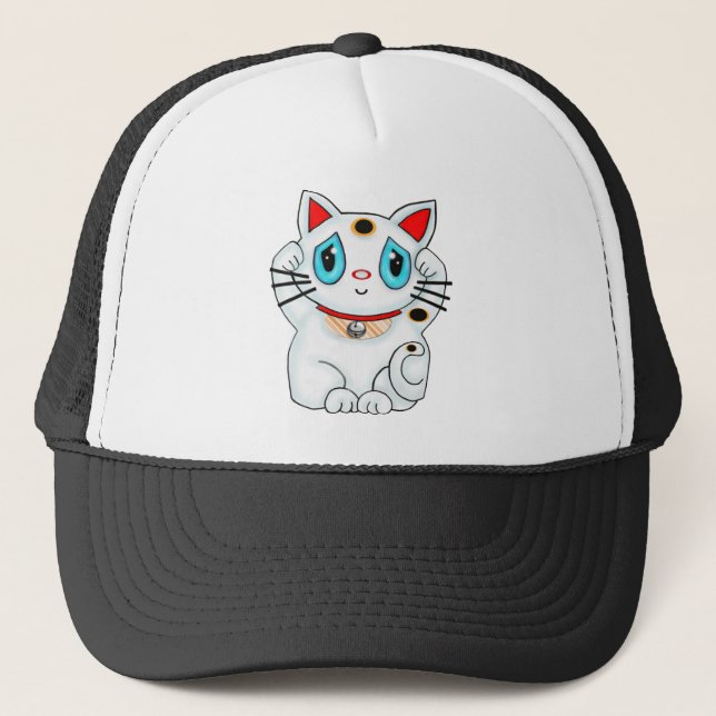 Casquette Chat blanc montrant du doigt chanceux de Maneki (Devant)