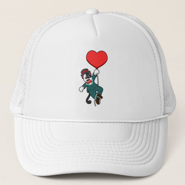 Casquette Chat comme marié avec ballon en forme de cœur (Devant)