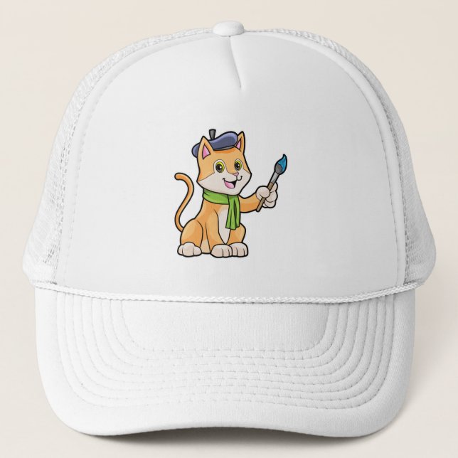 Casquette Chat comme Peintre avec pinceau et écusson (Devant)