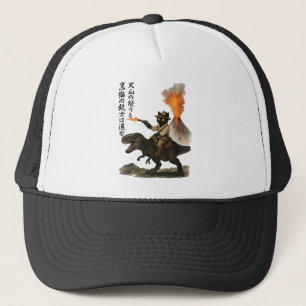 Casquette Chat cowboy noir épique chevauchant un dinosaure a