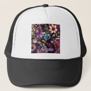 Casquette Chat de jardin floral abstrait personnalisé