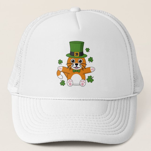Casquette Chat de la Saint Patrick avec dessin Shamrock (Devant)