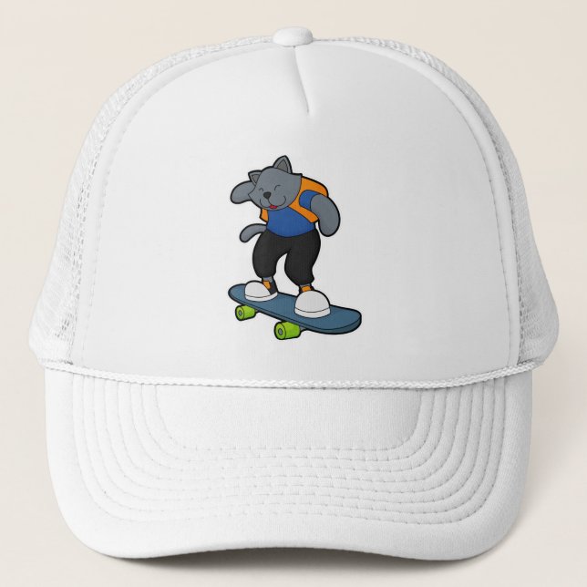 Casquette Chat en Skateboard avec Skateboard (Devant)